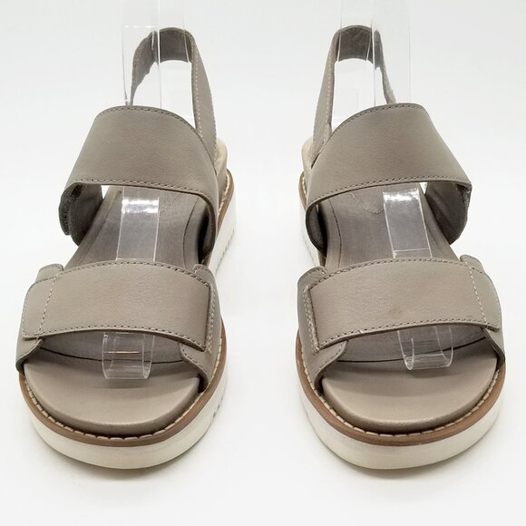 Eileen Fisher Kale Sandals 6.5 Velcro Strap Platform Moon Beige Taupe Gray $207 - Picture 3 of 16